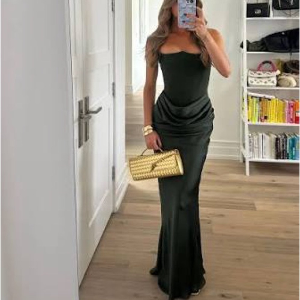 HOUSE OF CB Persephone Olive Green Strapless Corset Maxi/Size XS- cup A-C NWOT